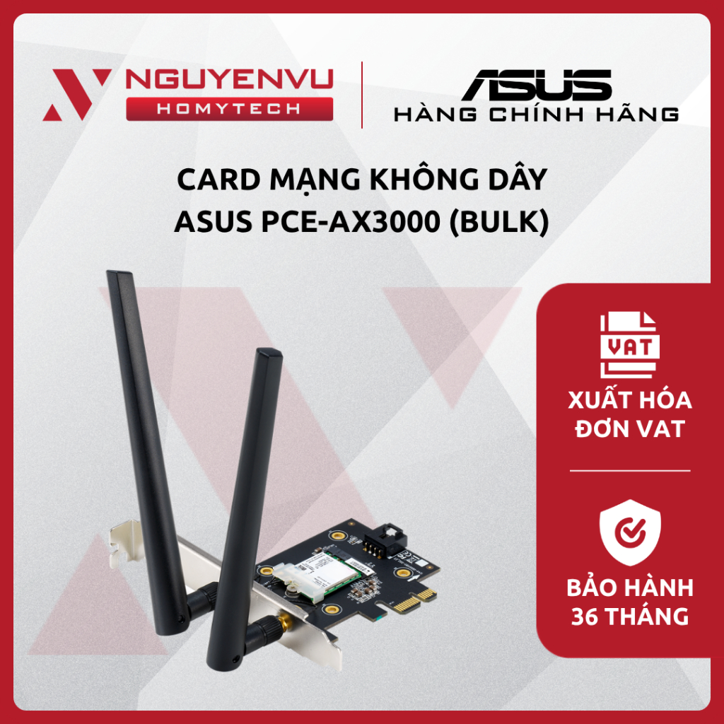 [Full VAT] Card mạng không dây ASUS PCE-AX3000 (BULK) (PCIe/WiFi 6/AX3000/Bluetooth 5.0) - CHÍNH HÃN