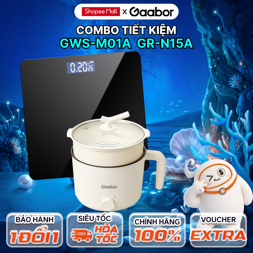 Combo Gaabor 33 cân sức khỏe điện tử thông minh GWS-M01A và nồi điện đa năng GR-N15A công suất 600W