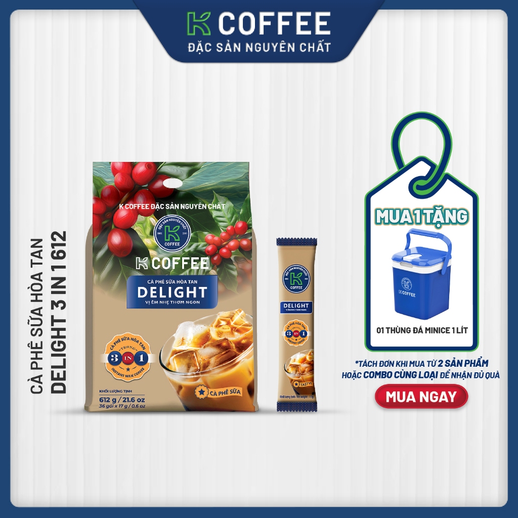 Cà Phê Sữa Hòa Tan K Delight 3 In 1  K Coffee - 36 Gói - 612g