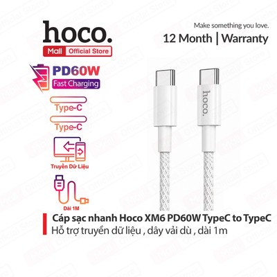 Cáp sạc nhanh PD60W Type-C to Type-C Hoco XM6 dùng cho 15 trở lên/Android dài 1m