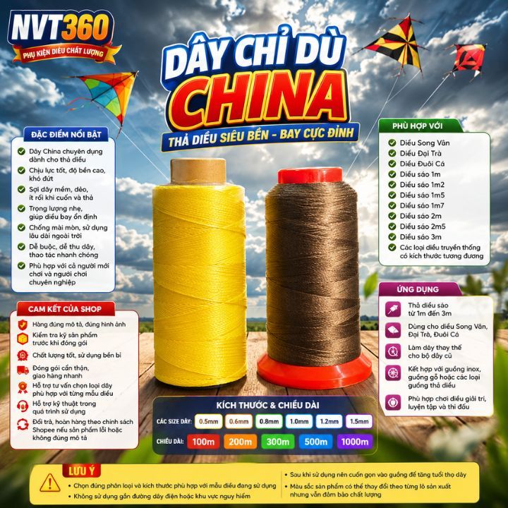 Dây China Thả Diều Dây Dù Thả Diều Song Vân Đại Trà Đuôi Cá và Diều Sáo 1m đến Diều Sáo 3m Chịu Lực 