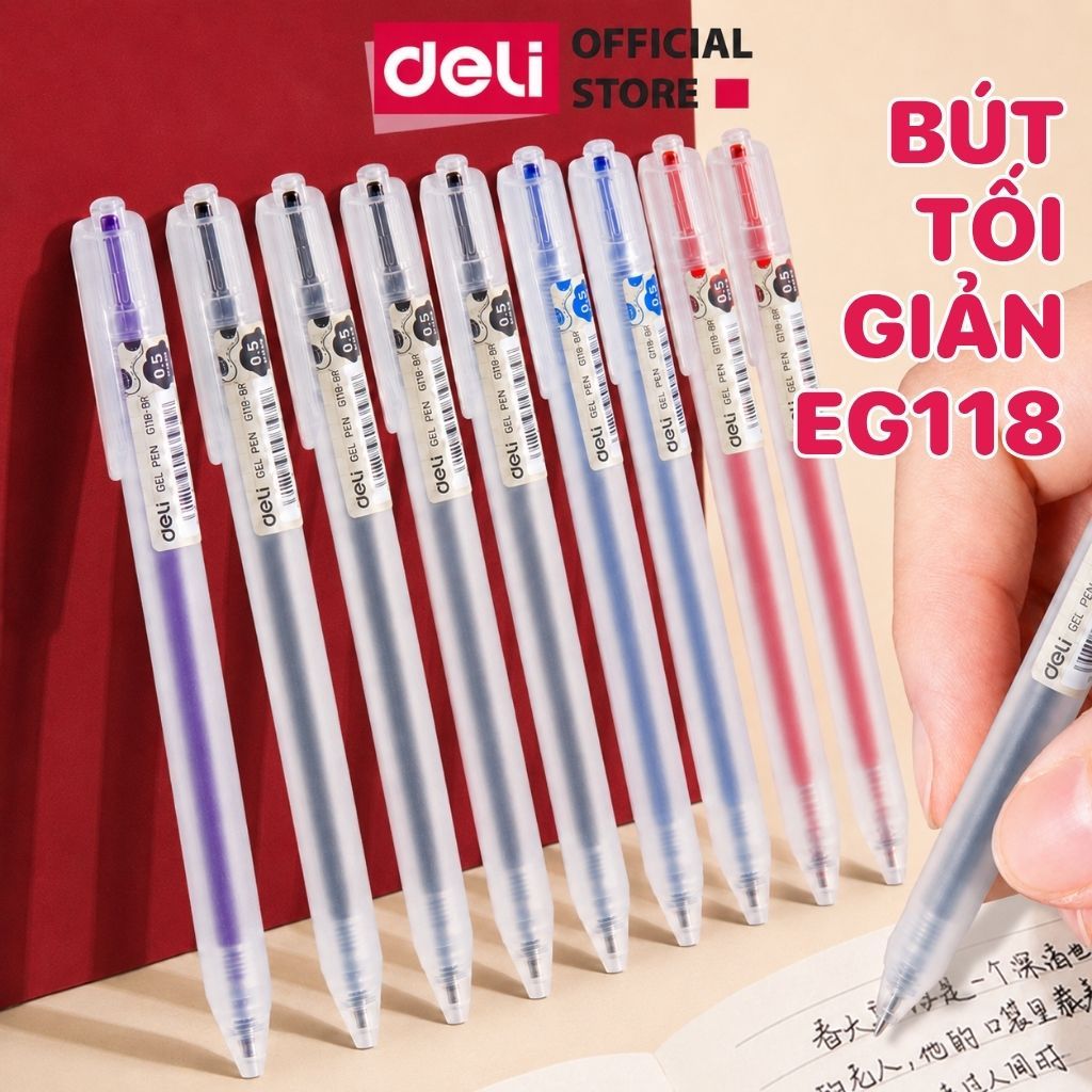 [EG118] Bút Gel Bấm Xanh/Đỏ/Đen/Tím Ngòi 0.5mm Nhanh Khô Viết Đều Không Tắc Mực Thân Trơn EG118