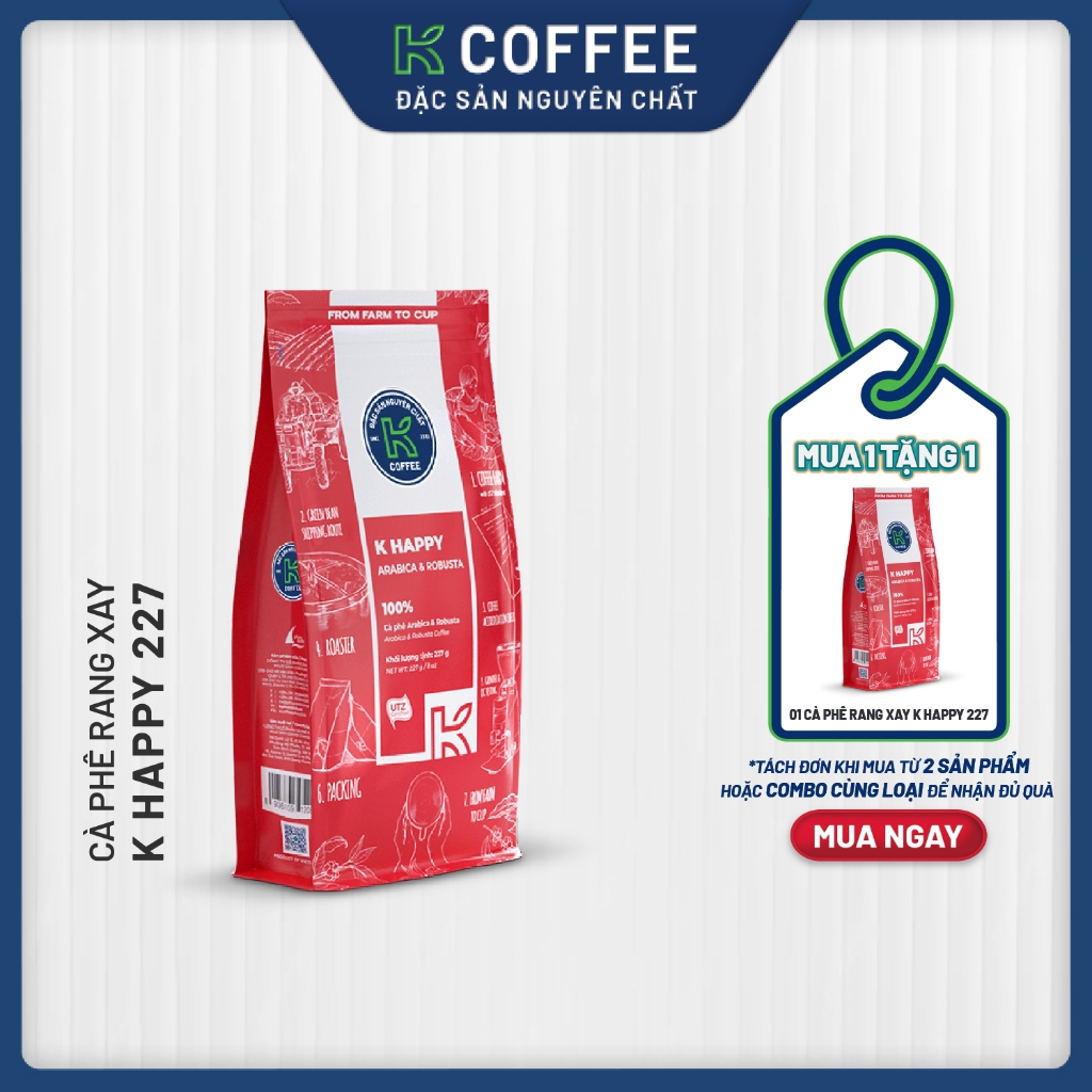 Cà phê Rang xay Đặc sản Nguyên chất Pha phin K Coffee K Happy 227g