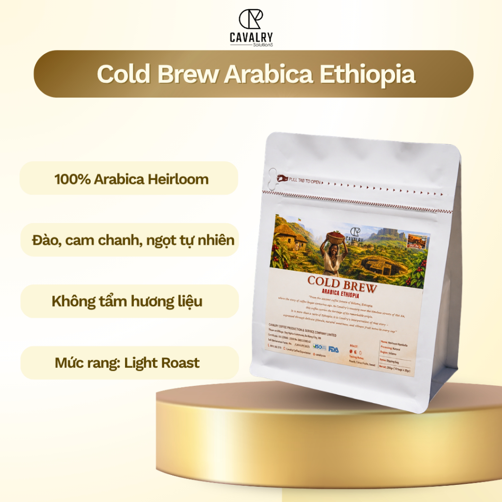 Cà Phê Ủ Lạnh Cold Brew Arabica Ethiopia Cavalry | Heirloom Hambella | Túi Lọc Cold Brew 200g