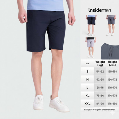 Quần Short Nam Insidemen Active Regular Fit cạp chun kèm dây rút linh hoạt, vải mềm mịn ISO106MAH0