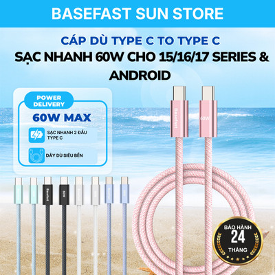 Cáp Sạc Nhanh 60W Basefast CS21C Bện Dù Type-C to C Chống Gãy Cho 15/16/17/Samsung/Oppo/Xiaomi