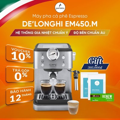 Máy pha cà phê Espresso DeLonghi EM450.M – Linea Classic, 15 Bar, Vòi hơi tạo bọt sữa - Chính Hãng