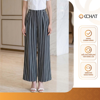 Quần Ống Rộng 𝐂𝐂𝐇𝐀𝐓 Dáng Suông Đũi Kẻ Anastasia Chất Liệu Cao Cấp 16QDD2024ST