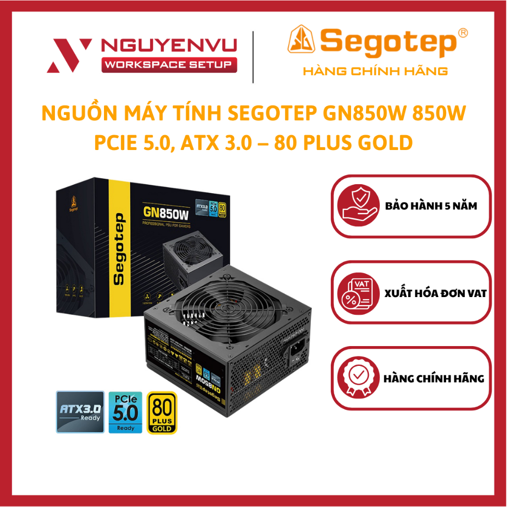 Nguồn máy tính Segotep GN850W 850W PCIe 5.0, ATX 3.0 – 80 Plus Gold - Hàng Chính Hãng
