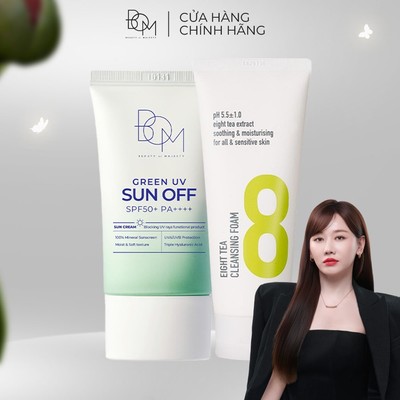 Combo Sữa Rửa Mặt 8 Loại Trà và Kem Chống Nắng Green UV SPF50+/PA++++ B.O.M Eight Tea 150ml & 50ml