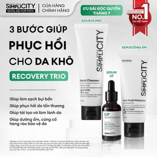 Combo Recovery Trio chăm sóc phục hồi da cho nam Men Stay Simplicity: Sữa rửa mặt 100g, Serum UP 30ml, Kem dưỡng ẩm 80g