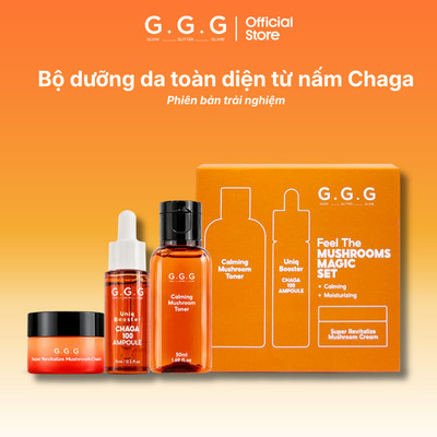 [TRIAL] COMBO Chăm Da Từ Nấm Chagga Giúp Làm Dịu Cấp Ẩm Và Phục Hồi - GGG Feel the Mushroom Magic Set 3pcs