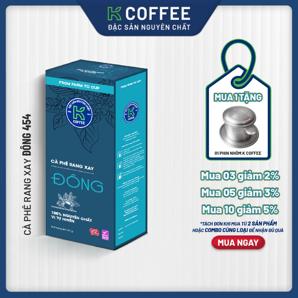 Cà phê Rang xay Đặc sản Nguyên chất Pha phin K Coffee K Đông 454g