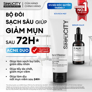 Combo Acne Duo giảm mụn sưng viêm cho nam Men Stay Simplicity: Sữa rửa mặt 100g và Serum Calm 30ml