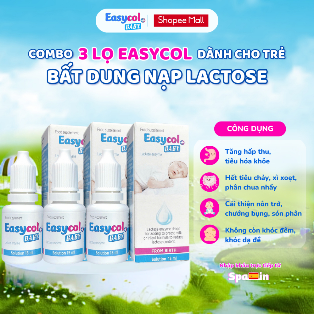 Combo 3 Lọ Enzyme Lactase Easycol Baby Cho Trẻ Bất Dung Nạp Lactose Từ 0 Ngày Tuổi