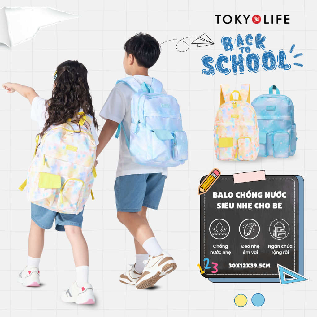 Balo trẻ em TOKYOLIFE cặp đi học chống nước cho học sinh tiểu học nhiều ngăn siêu nhẹ 40002549