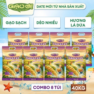 Combo 8 Túi Gạo ST25 Hương Sữa Gạo Ơi Túi 5kg - Chính Hãng Gạo Thơm Ngon Dẻo Nhiều - Tổng 40kg