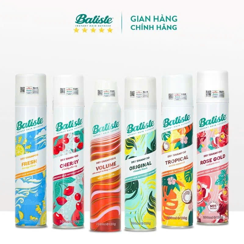 Dầu Gội Khô Batiste Dry Shampoo 200ml/50ml – Hết Bết Dính, Tóc Bồng Bềnh Tức Thì, Hương Thơm Dễ Chịu