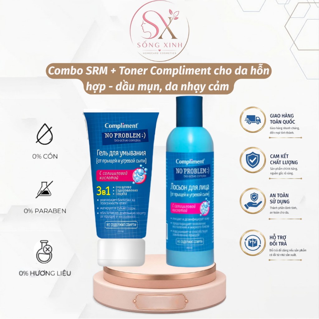Combo SRM & Tonner 3b1 Compliment Dành Cho Da Hỗn Hợp, Da Dầu Da Nhạy Cảm, Không Kích Ứng
