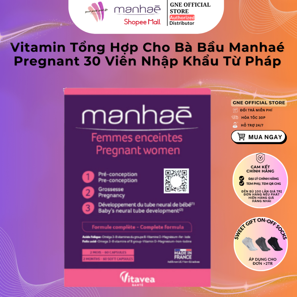 TPBVSK Vitamin Tổng Hợp Cho Bà Bầu Manhaé Femmes enceintes Pregnant women 30V Nhập Khẩu Từ Pháp