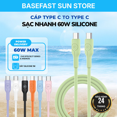 Cáp Sạc Nhanh 60W Basefast Type-C To Type-C Dây Silicone Cho 15/16/17 Series &Android