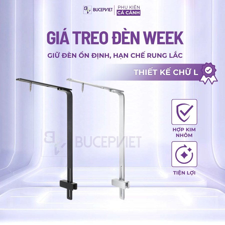 Giá treo đèn WEEK Aqua chữ L dẹt nhôm cao cấp - Treo đèn thủy sinh chắc chắn, điều chỉnh linh hoạt