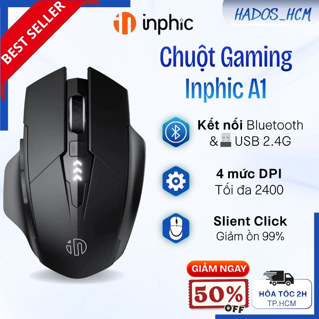 Chuột Gaming Không Dây Bluetooth Inphic PM6/A1 Bluetooth, Thiết Kế Công Thái Học Chống Ồn Pin Trâu