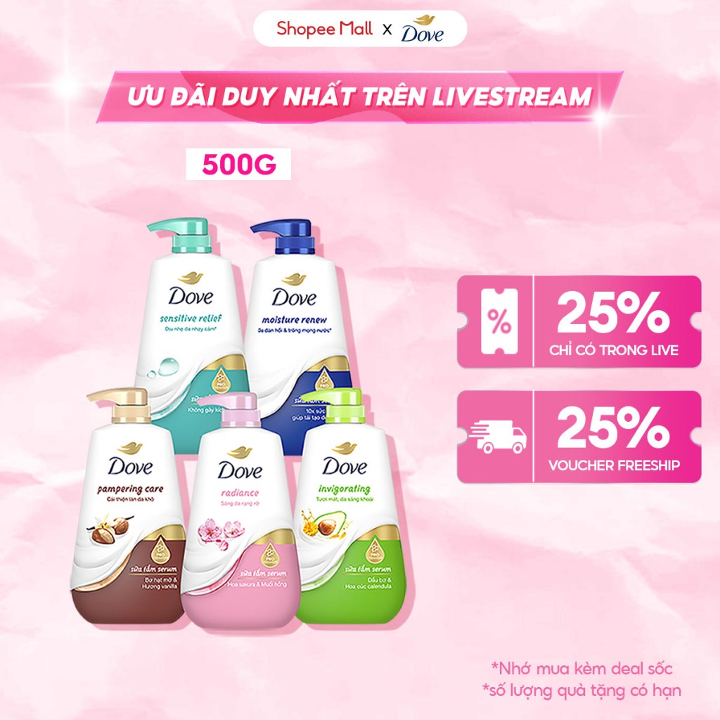 [LIVE] Sữa Tắm Serum Dove Pro-Ceramide Giúp Da Đàn Hồi Và Căng Bóng chai 500g/900g