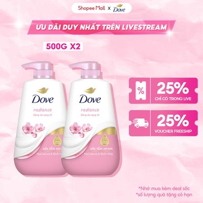 [LIVE] Combo 2 Sữa Tắm Dưỡng Thể Dove Chăm Da Mềm Mịn Tức Thì Với Dưỡng Chất Lợi Khuẩn Da 500g / 900g
