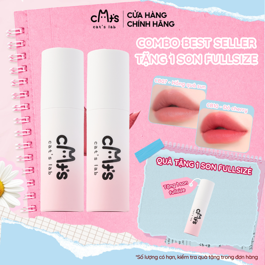 [3 SON CHỈ 1XX] Combo 3 Son Cat’s Lab Blur Lip Velvet chất mềm mịn dễ tán che viền môi, vân môi