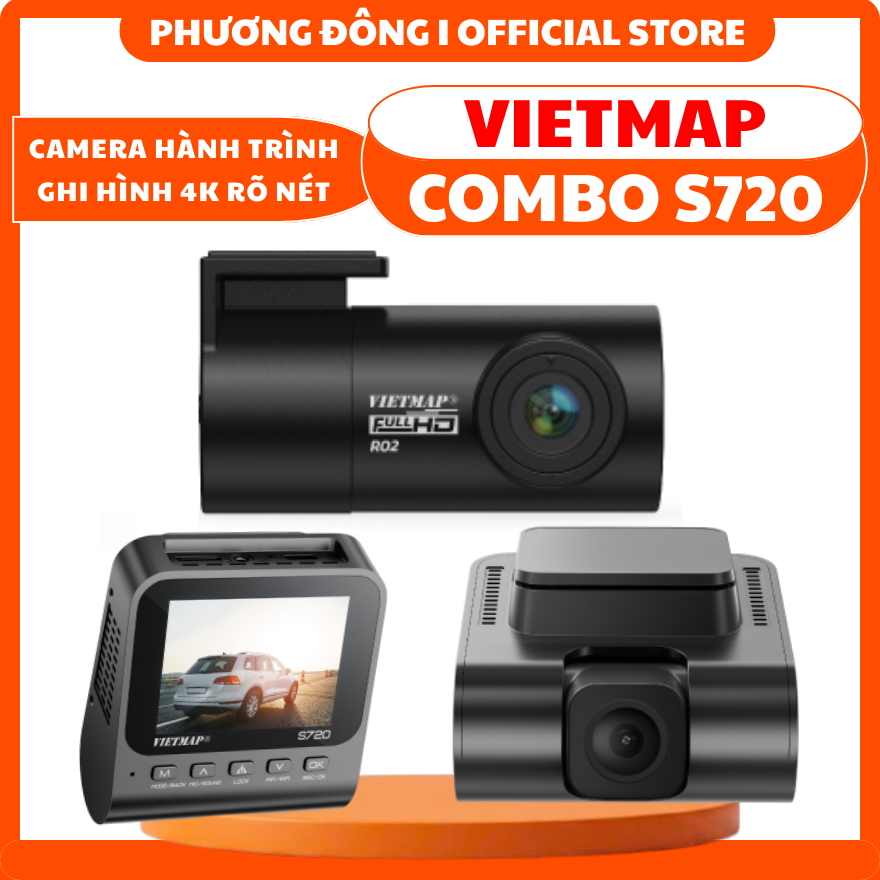CAMERA HÀNH TRÌNH VIETMAP S720 4K SIÊU NÉT - TẶNG VIETMAP LIVE, GHI HÌNH TRƯỚC VÀ SAU, CẢNH BÁO TỐC 