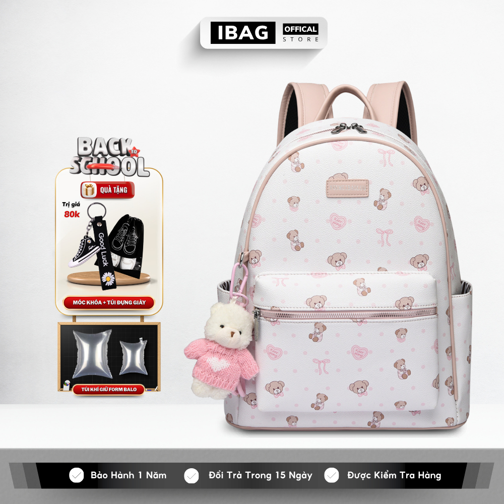 Balo Da Đi Học IBAG Balô Da Thời Trang Nam Nữ Cặp Da Pu Cao Cấp Ba Lô Da Cặp Đi Học Balo Đựng Laptop