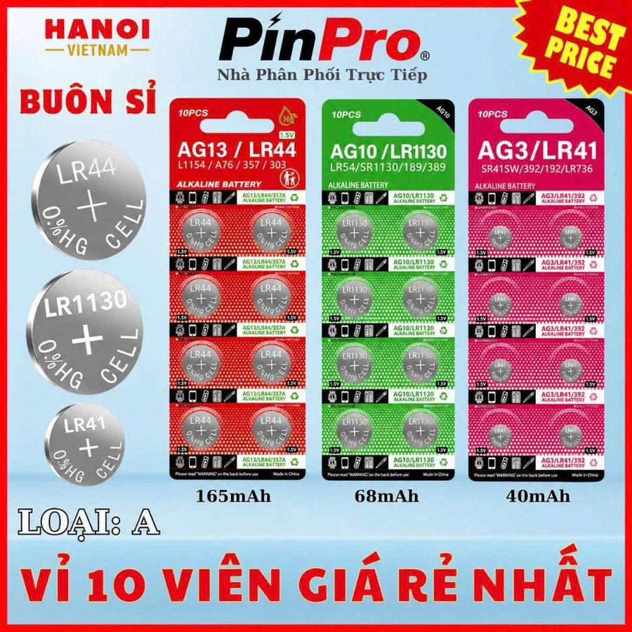 Vỉ 10 Pin cúc áo SODA LR44/AG13 - LR1130/AG10 - LR41/AG3 LR54 ( Pin Và Phụ Kiện Chính Hãng )