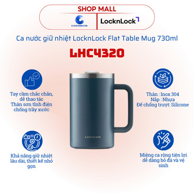 [HỎA TỐC] Ca giữ nhiệt LocknLock Flat Table Mug LHC4320 - Dung tích 730ml - Hàng chính hãng