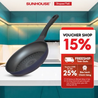 Chảo chống dính siêu bền không từ sunhouse sbd20-24-26-28-30b - chống dính 2 lớp - vân đá truyền nhiệt