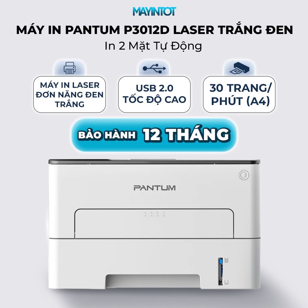 Máy In Pantum P3012D Laser Trắng Đen In 2 Mặt Tự Động Tốc Độ 30 Trang Phút USB Chính Hãng - Máy In Tốt
