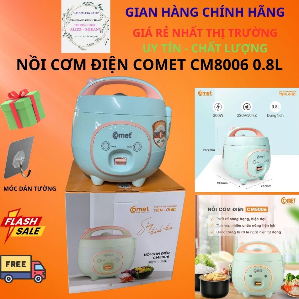 GIÁ RẺ - FREESHIP + Nồi cơm điện mini Comet CM8006 0.8L - chống dính, giữ ấm, nắp gài, nhỏ gọn