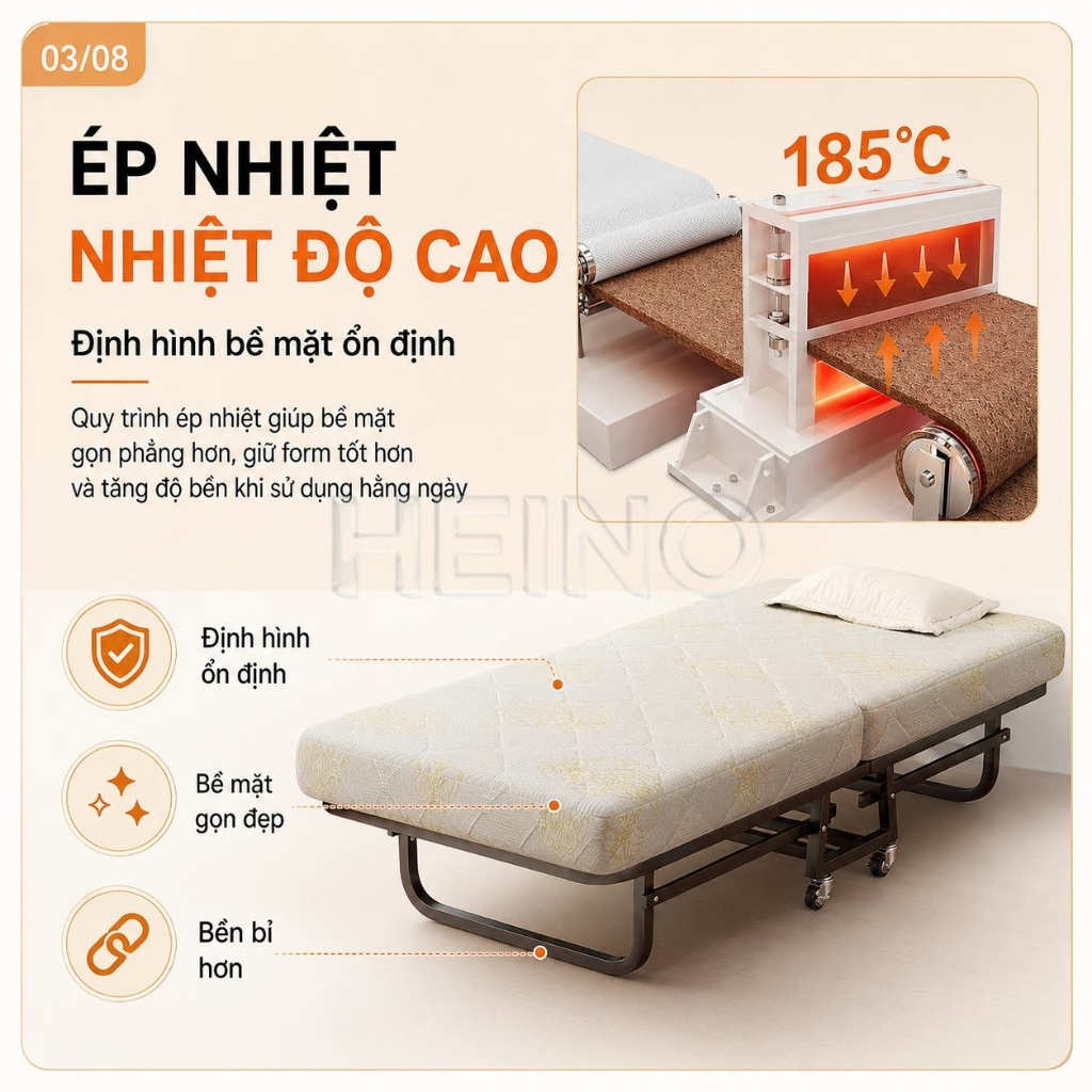 HEINO Giường Gấp Gọn Đa Năng 190 x 70 / 90cm Có Đệm Dày 6cm Khung Thép Chắc Chắn Có Bánh Xe | BigBuy360 - bigbuy360.vn