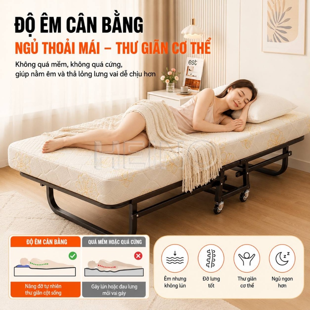 HEINO Giường Gấp Gọn Đa Năng 190 x 70 / 90cm Có Đệm Dày 6cm Khung Thép Chắc Chắn Có Bánh Xe | BigBuy360 - bigbuy360.vn