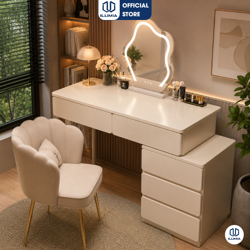 Bàn trang điểm kèm tủ đồ 3 hộc kéo chất liệu gỗ MDF phủ melamin ILUMIA  - GM142