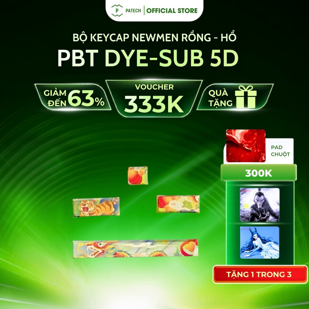 Bộ Keycap Newmen Rồng - Hổ PBT Dye-sub 5D cho GM610/GM680/GM840 (4 nút ) - Hàng chính hãng