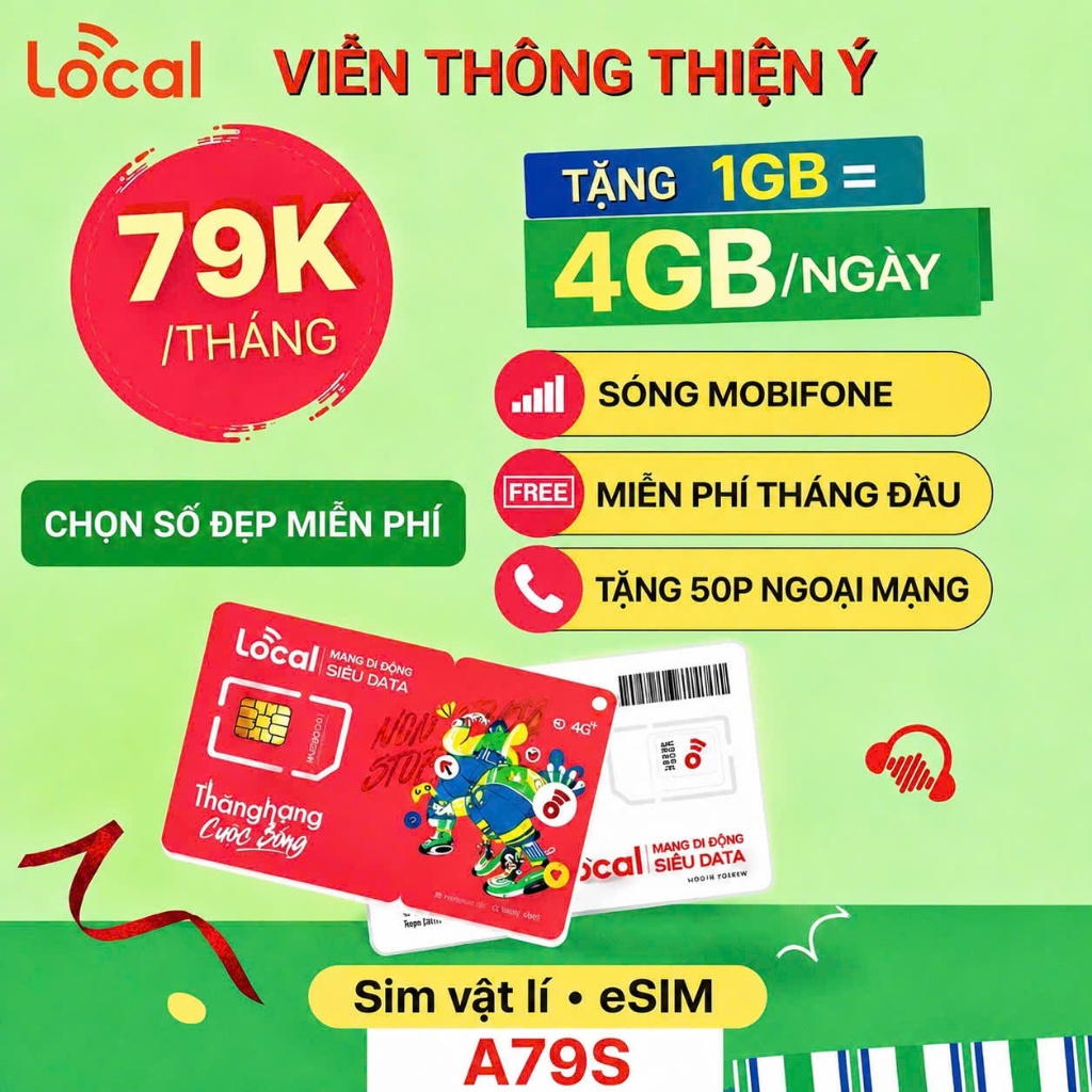 SIM 4G/5G LOCAL MOBIFONE A69S-A79S{MIỄN PHÍ GỌI THOẠI + MXH }