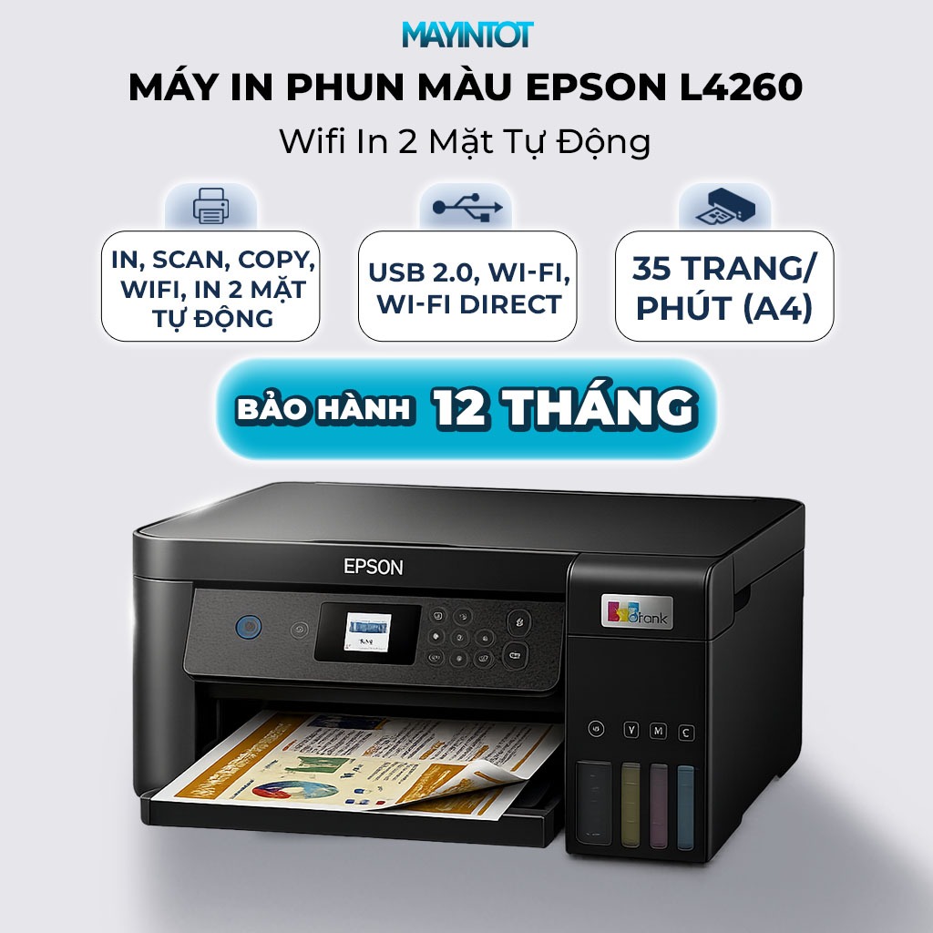 Máy In Phun Màu Epson L4260 Wifi In 2 Mặt Tự Động Đa Năng Năng Suất Cao - Máy In Tốt