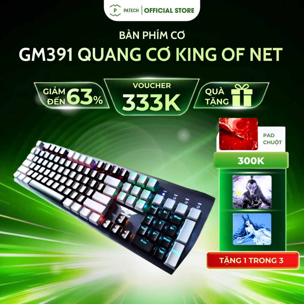 Bàn phím cơ GM391 Quang Cơ King of NET – Bàn Phím Cơ Gaming Giá Rẻ – LED RGB – Gõ Êm, Chống Ghosting