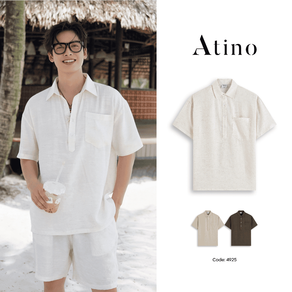 Áo Sơ Mi Nam Ngắn Tay ATINO Cổ Chui Có Túi, Form Rộng Vải Linen Thoáng Mát Mềm Mịn L.3.4925