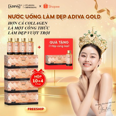 Combo 4 Hộp Nước Uống Làm Đẹp Collagen ADIVA Gold 56 Chai Hỗ Trợ Đẹp Da, Chống Lão Hóa Toàn Diện