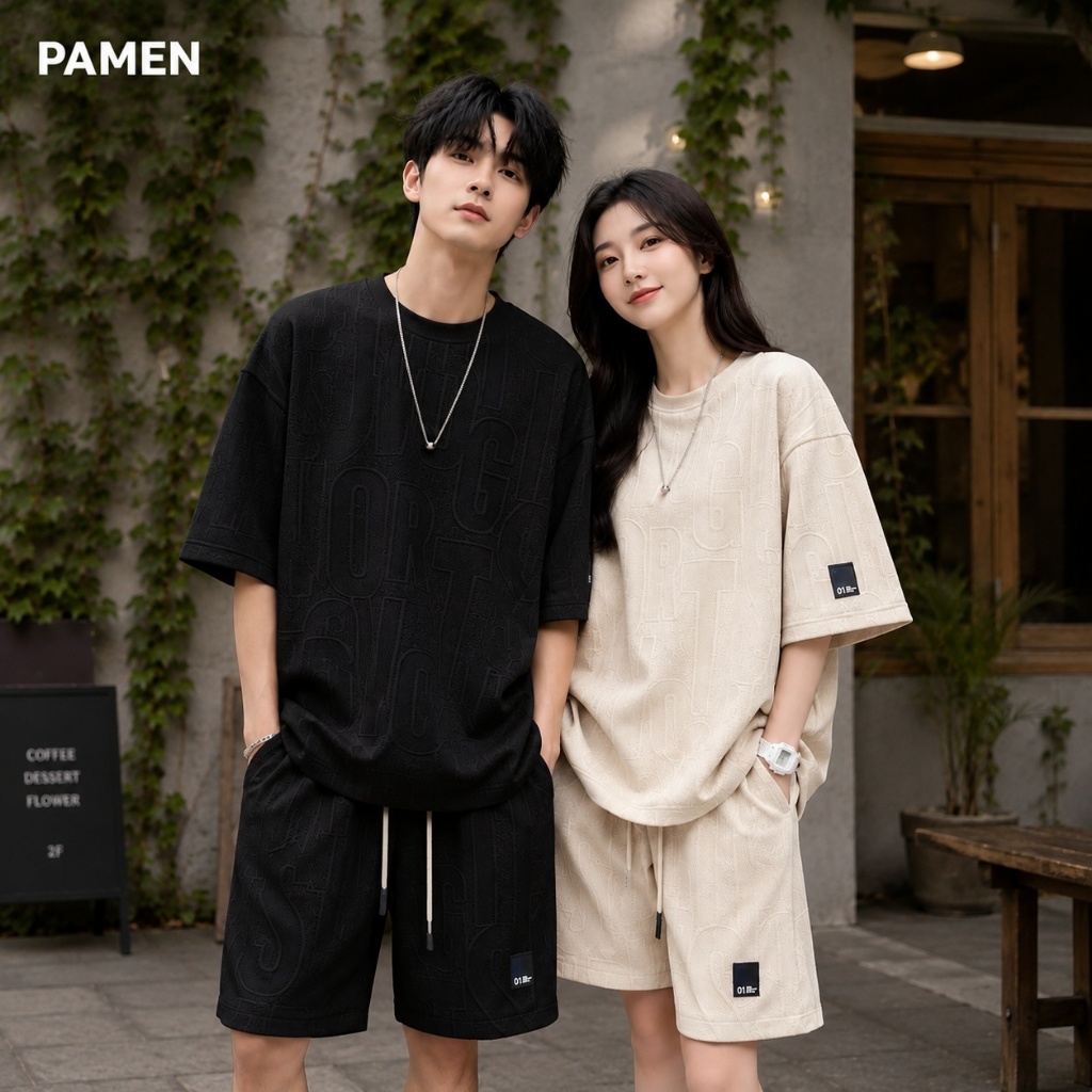 Bộ quần áo nam mùa hè- bộ nam hè vải xốp vân chữ nổi logo thêu dày dặn BH5