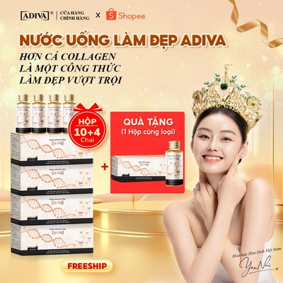 Combo 4 Hộp Nước Uống Làm Đẹp Collagen ADIVA 56 Chai Hỗ Trợ Đẹp Da, Chống Lão Hóa Toàn Diện