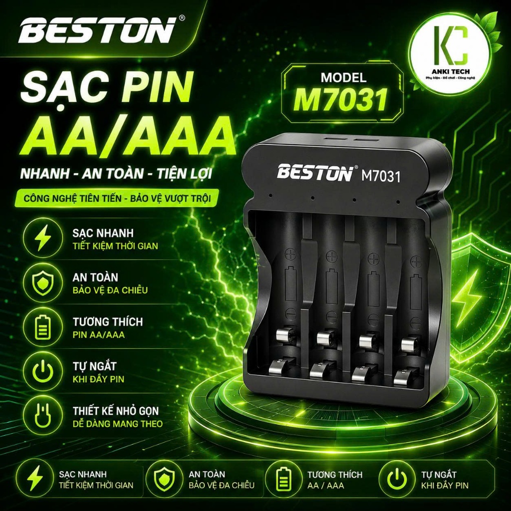 Bộ sạc Pin Beston M7031 sạc cho pin AA/AAA Lithium 1.5V
