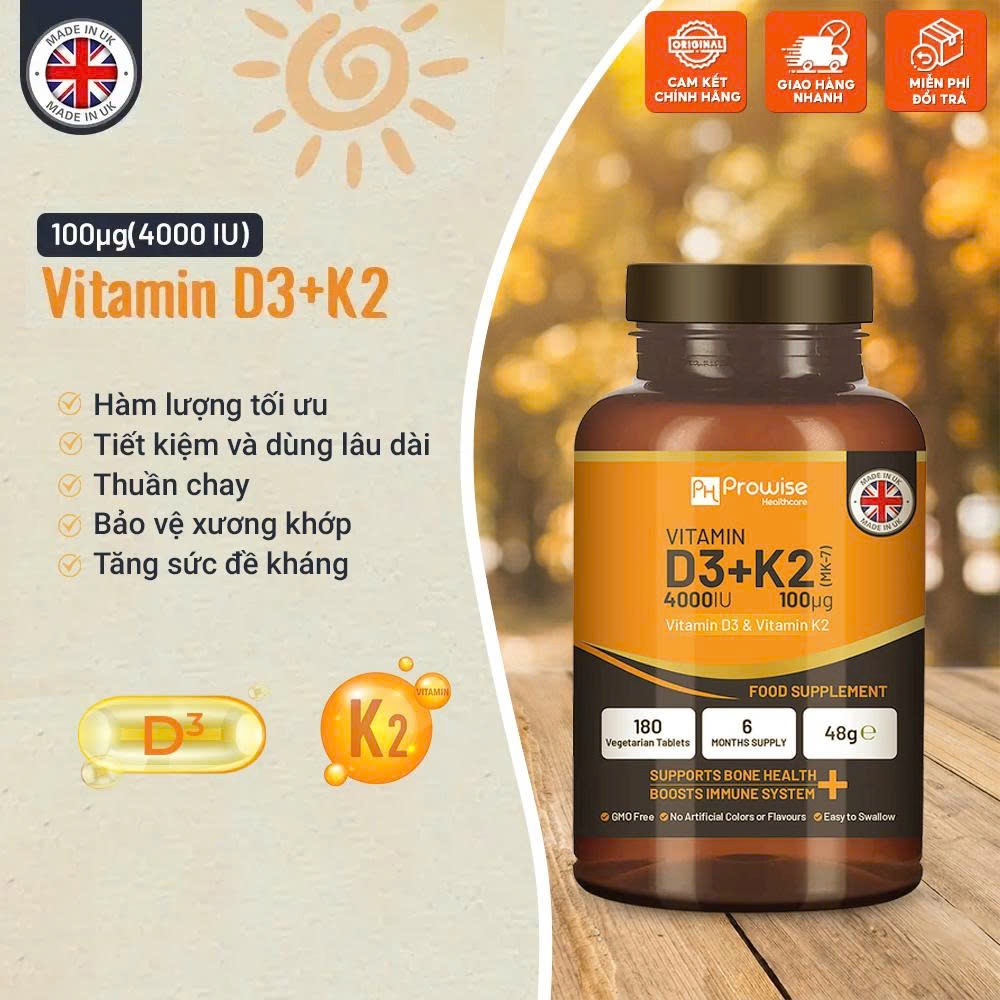 Viên uống Vitamin D3 & K2 4000IU [PROWISE D3 & K2] - chắc khỏe xương khớp, tăng hệ miễn dịch